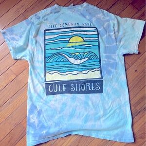 Gulf Shores Tie-Dye āLife Comes in Wavesā M Youth T.Shirt Blue Wave Graphic Tee